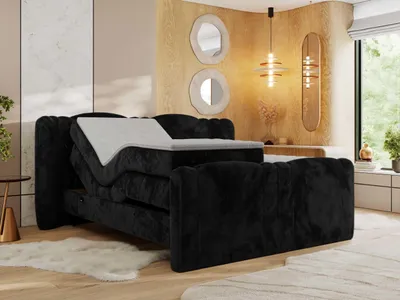 Produktbild von MKS MEBLE Boxspringbett mit motor FORTINA 200x200 cm elektrisch verstellbar 7-Zonen Multipocket Matratze Bettkasten Polsterbett - Schwarz Plüsch - H4
