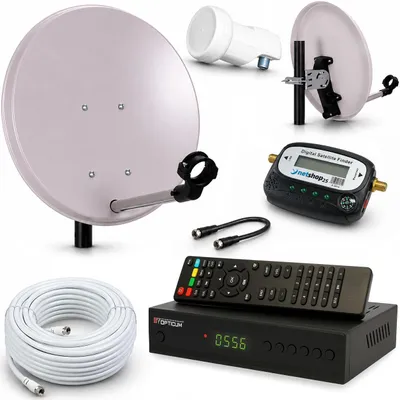 Produktbild von Camping SAT Anlage mit HD RECEIVER und SAT-FINDER – 40cm SAT-Spiegel inkl. Single LNB, 10m Koaxialkabel - Mobile Satellitenanlage für Camping, Wohnmobil & Caravan – Full HD Sat Schüssel für unterwegs