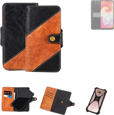 Produktbild von K-S-Trade Handyhülle Schutzhülle Bookstyle Case Wallet-Case kompatibel mit Samsung A04 Handy Cover Bumper Klapphülle schwarz hellbraun 1x