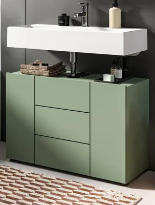 Produktbild von Waschbeckenunterschrank "Larik" in grün Badezimmer Unterschrank 82 x 56 cm