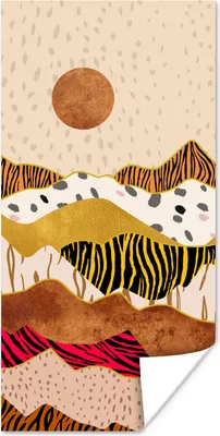 Produktbild von MuchoWow® Poster Tiger Druck - Pastell - Gold - Druck - Tiger - Abstrakt 40x80 cm - Dekoration