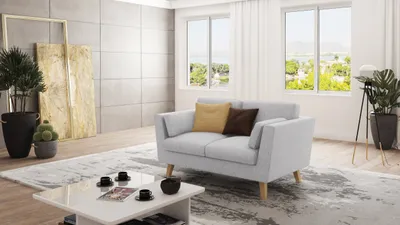 Produktbild von S-STYLE MÖBEL - Sofa 2-Sitzer mit Holzfüßen im skandinavischen Stil Elma aus Silber Luxusmicrofaser, B/T/H: 152 cm/ 89 cm/ 90 cm