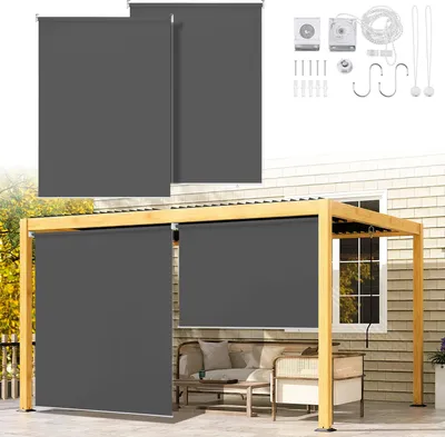 Obrázek produktu pro Izrielar 2ks sada vertikální markýzy 140x140 cm balkonová markýza tmavě šedá ochrana před sluncem odolná proti UV záření voděodolná balkon terasa