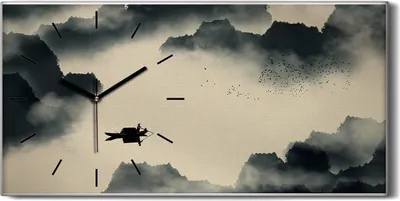 Produktbild von Wanduhr Bürouhr Leinwand Bild Quarz 60x30 Chinesische Tusche Landschafts Malerei - schwarze Hände