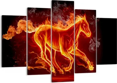 Produktbild von Bild auf Leinwand - Leinwandbild - Pferd Illustration Flammen - 150x100cm - Wand Bild - Wanddeko - Leinwanddruck - Bilder - Kunstdruck - Wanddekoration - Leinwand bilder - Wandkunst - EA150x100-0203