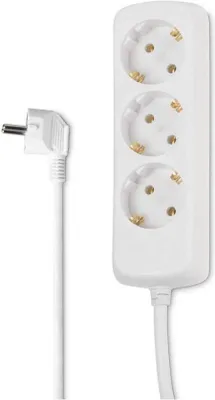 Image de Multiprise à trois prises avec un câble de 14 m et des fiches coudées à 45 degrés - jusqu'à 3 500 watts - Blanc