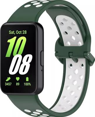 Produktbild von Strap-it Silikon-Sportband mit Schnallenverschluss - passend für Samsung Galaxy Fit 3 (grün/weiß)