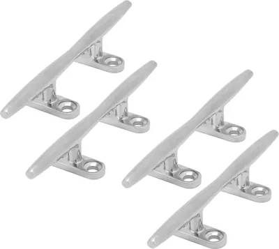 Image de 4 taquets d'amarrage de 6 pouces en acier inoxydable 316 sur le pont, avec socle creux pour bateau