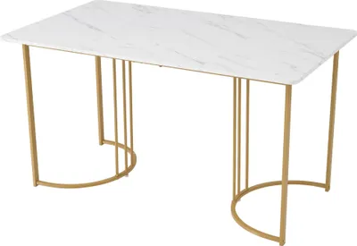 Produktbild von Esstisch 140x80cm (1-St) Kuechentisch Weiss und Golden Marmormuster Kuechentisch mit verstellbaren Fuessen Esszimmertisch Wohnzimmertisch