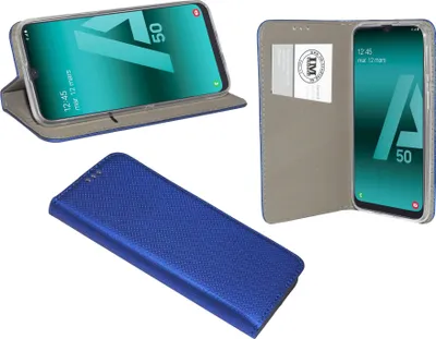 Produktbild von Buch Tasche "Smart" kompatibel mit SAMSUNG GALAXY A50 (A505F) Handy Hülle Etui Brieftasche Schutzhülle mit Standfunktion, Kartenfach Blau
