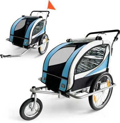 Produktbild von SAMAX 360° drehbarer Fahrradanhänger 2in1 Jogger - in Blau - Silver Frame