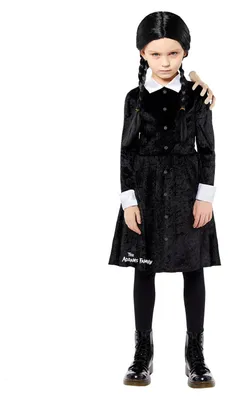 Wednesday Addams Kostüm Mädchen, Kleid & Perücke, 12-14 Jahre
