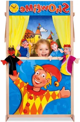 Productafbeelding van Houten Poppenkast - Theater Speelgoed - Verhalen Vertellen - Met 2 Achtergronden - 110 cm Hoog - Multicolor