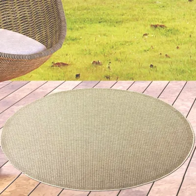 Zdjęcie produktu dla Dywan nowoczesny do użytku zewnętrznego i wewnętrznego jednokolorowy w kolorze beżowym Rozmiar - 120 cm okrągły