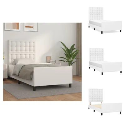 Obrázek produktu pro vidaXL Rám postele s čelem bílý 100x200 cm Imitace kůže - Postele a rámy postelí