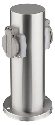 Obrázek produktu pro Zahradní patník IP44 2 zásuvky SOLIGHT PG10 stříbrný válec