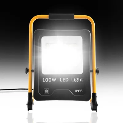 Zdjęcie produktu dla YARDIN Naświetlacz budowlany LED 100W zimna biel z podstawą i kablem zasilającym, reflektory robocze IP66 wodoodporne reflektory robocze z wtyczką