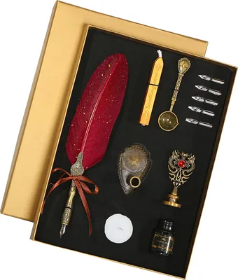 Produktbild von Vintage Stift und Tinte Set Glitzernde Federkiel Füllfederhalter Kalligraphie Dip Pen Schreiben Signatur Stift mit Ersatz Federn Stifthalter Luxus Geburtstag Geschenk für Kinder Studenten Freunde