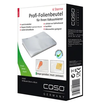 Produktbild von CASO 8 Sterne Profi- Folienbeutel 30x40 cm / 50 Beutel, Vakuumierbeutel für alle Vakuumierer, sehr stark & reißfest ca. 150µm, Vakuumbeutel