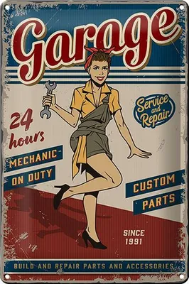 Produktbild von Blechschild Retro 20x30cm Pinup Garage 24hours repair Auto