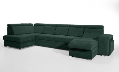 Produktbild von Robin Milan Ecksofa mit Schlaffunktion 2X Bettkasten 7X Kopfstützen 2X Hocker Sofa L-Form Schlafsofa Freistehende Eckcouch Schlafcouch Wohnzimmermöbel Wohnlandschaft AnthraciteFlaschengrün