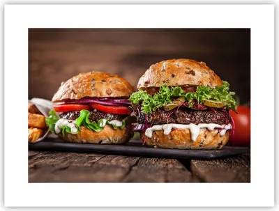 Produktbild von Poster - Poster ohne Rahmen - Amerikaner Hamburger Essen Barbecue - 40x30 cm - Wand Bild - Wanddeko - Wandbilder - Kunstposter - Wandposter - Bilder - Kunstdruck - Wandbild - P2XAA40x30-2869