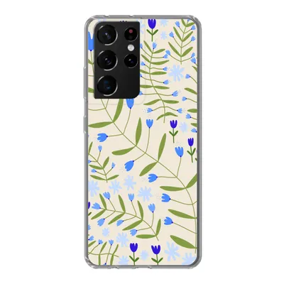 Produktbild von MuchoWow® Handyhülle Schutzhülle Hülle für Samsung Galaxy S21 Ultra Blume - Blätter - Blau Silikon Softcase Handy Hülle - Mobiltelefon