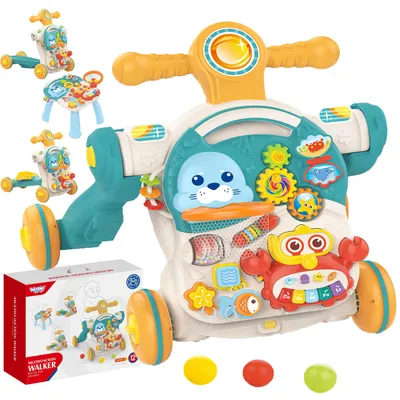 Zdjęcie produktu dla WOOPIE BABY Pchacz Chodzik Stolik Edukacyjny Hulajnoga Jeździk 4w1