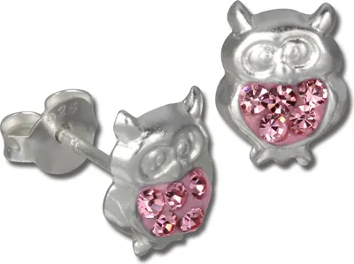 Produktbild von Teenie-Weenie Ohrstecker für Kinder 925 Silber rosa Eule Ohrringe SDO8009A