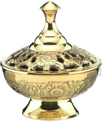 Produktbild von Räucherschale, Weihrauchschalen Messing Gold mit Kohlensieb (H 7 cm) für Räucherkohle