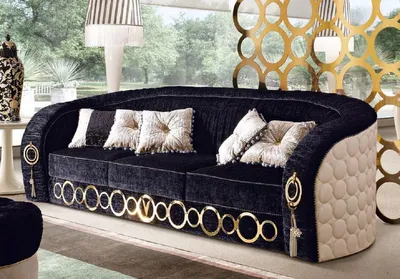 Produktbild von Casa Padrino Luxus Sofa mit Metall Ornamenten Schwarz / Beige / Gold 260 x 103 x H. 80 cm - Luxus Wohnzimmer & Hotel Möbel - Erstklassische Qualität -  Italy