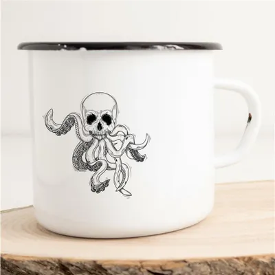 Produktbild von Huuraa Emaille Tasse Totenkopf Geschenk Kaffeebecher Vintage 300ml Totenkopf Präsent