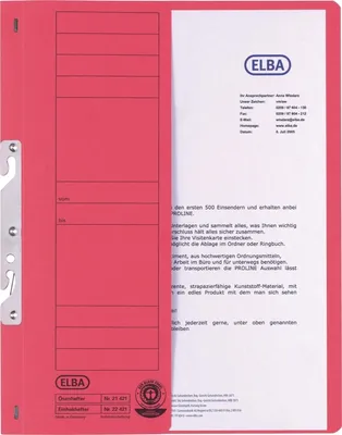 Produktbild von Einhakhefter Amtsheftung halber Vorderdeckel Karton rot Packung mit 50 Stück