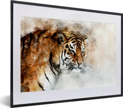 Produktbild von MuchoWow® MuchoWow® Gerahmtes Poster Tiger - Augen - Gemälde 40x30 cm - Poster mit zchwarzem Bilderrahmen - Bilderrahmen - Poster im Rahmen