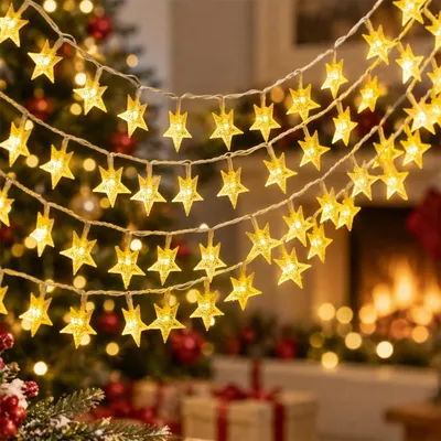 LED-Lichterkette Sterne, 100 LEDs, 10 m, 8 Modi, batteriebetrieben
