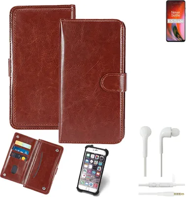 Produktbild von K-S-Trade 360° Hülle kompatibel mit OnePlus Nord 2 5G inkl. Headphones braun Kunstleder Case BookCase WalletCase Kunstlederederhülle Handyhülle,
