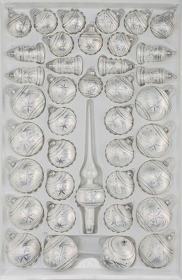 39 tlg. Glas-Weihnachtskugeln Set in Ice Weiss Silber Komet