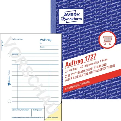 Produktbild von Formularbuch Auftrag A6 selbstdurchschreibend 2x40 Blatt Packung mit 20 Stück