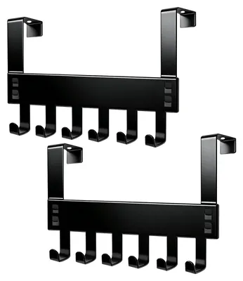 Image de Lot de 2 crochets de porte sans perçage, avec 6 crochets - Noir