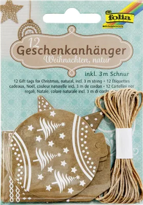 Produktbild von folia Geschenkanhänger "Weihnachten Kraftpapier" inkl. Schnur 12 Stück