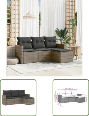 Produktbild von The Living Store 4-tlg. Garten-Sofagarnitur mit Kissen Grau Poly Rattan