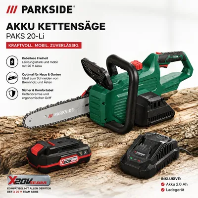 Produktbild von PARKSIDE Akku Kettensäge PAKS 20-Li mit Akku 2.0 Ah und Ladegerät