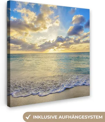 Produktbild von MuchoWow® - Leinwandbilder - Meer - Strand - Wolken - Sonne, Wandbild, Wanddeko Bilder Wohnzimmer, 90x90 cm