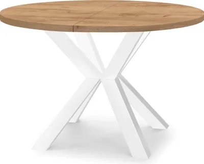 Zdjęcie produktu dla Okrągły rozkładany stół do jadalni RAL z drewnianymi nogami, styl loft, industrialny, średnica: 90/190 cm, kolor: dąb craft złoty / biały