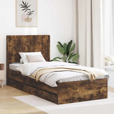 Immagine prodotto di Letto matrimoniale esclusivo con contenitore e testiera in legno di quercia affumicata, dimensioni 100 x 200 cm
