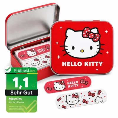 Immagine prodotto di Cerotti rossi per bambini di Hello Kitty Prodotto in licenza - Scatola di metallo - 24 cerotti - Scatola per bambini dal design accattivante - 1 scatola