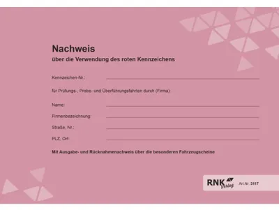 Productafbeelding van RNK Verlag, registratieboekje voor voertuigen met rode kentekenplaten, 16 pagina's, A5-formaat, liggend