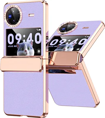 Produktbild von Handyhülle für Vivo X Flip, Scharnierschutz, Luxus Galvanisierter Litschi Glänzender Diamant Schutzhülle Lila