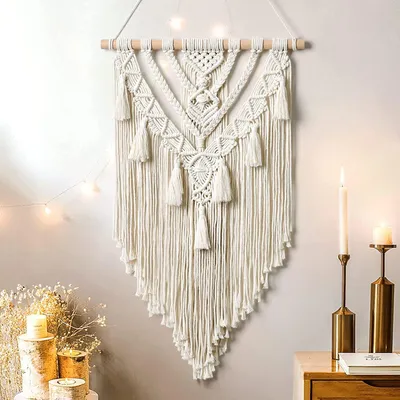 Image de Omgoods - Décoration murale bohème en macramé avec motif géométrique