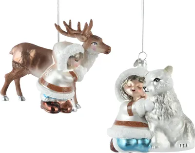 Produktbild von Christbaumschmuck Glas 11,5cm Winterkind mit Tier Figur 1 Stück sort.